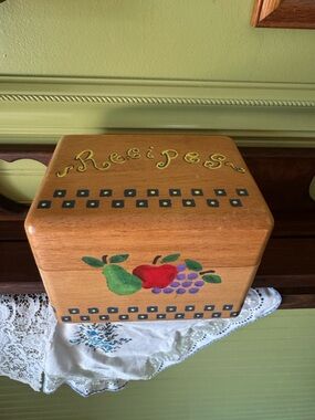 Wooden Recipe Box with Fruit Motif